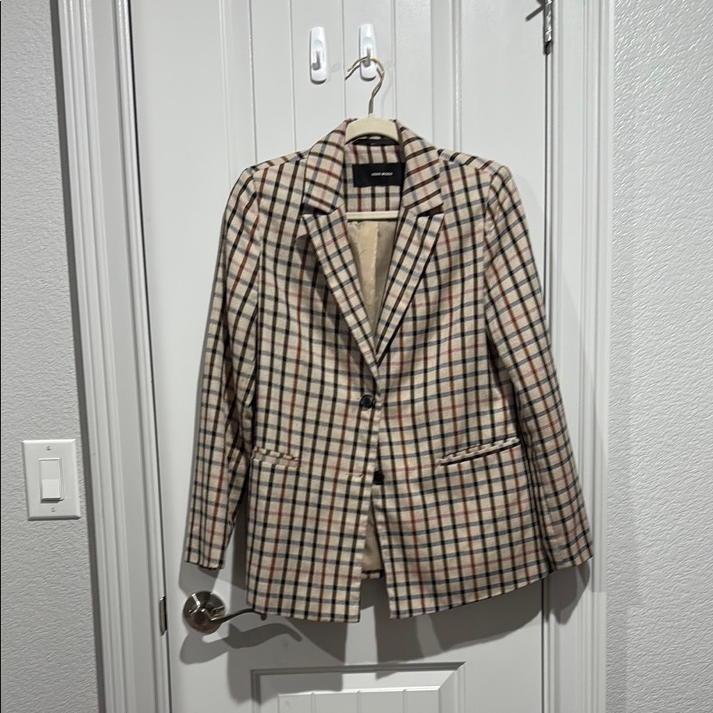 Vero Moda Beige and Brown Plaid Blazer